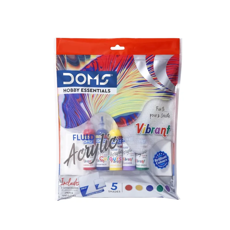 Doms Fluid Acrylic Colour Vibrant Voilet, Green, Blue, Yellow, Red